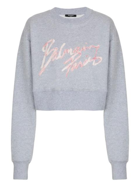 Balmain "Balmain Paris" Cropped Roundneck Sweater
