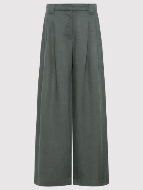 ST. AGNI Wide Leg Pleat Pants - Balsam Green