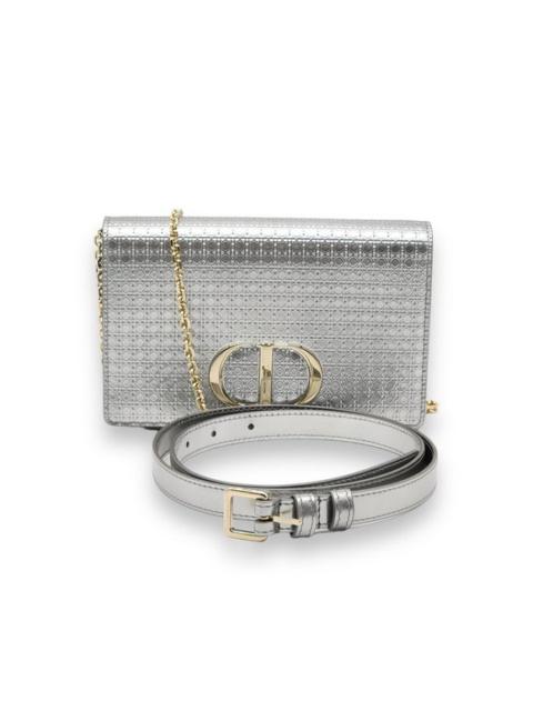 Dior Metallic Patent Micro-Cannage 30 Montaigne Belt Shoulder Bag | Silver | NEW