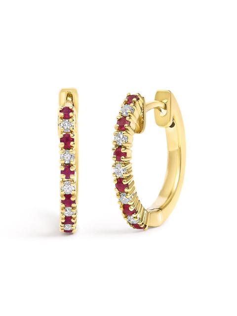Other Designers Haus of Brilliance 10K Yellow Gold Alternating Diamond and Red Ruby Huggy Hoop Earrings (I-J Color, 