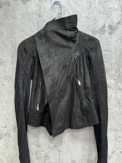 Rick Owens RICK OWENS black lambskin leather wool asymmetric biker jacket