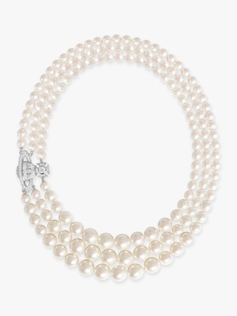 Vivienne Westwood GRAZIELLA THREE ROW PEARL NECKLACE | SILVER/CREAM ROSE PEARL