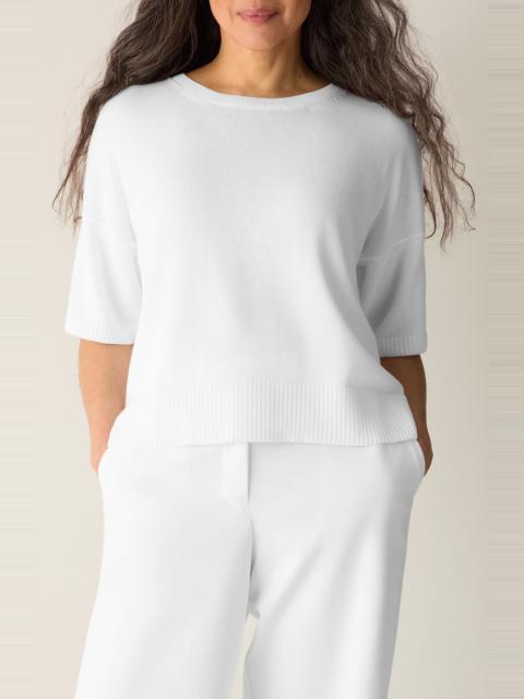 EILEEN FISHER Eileen Fisher Elbow Sleeve Organic Cotton Blend Crewneck Sweater in White at Nordstrom