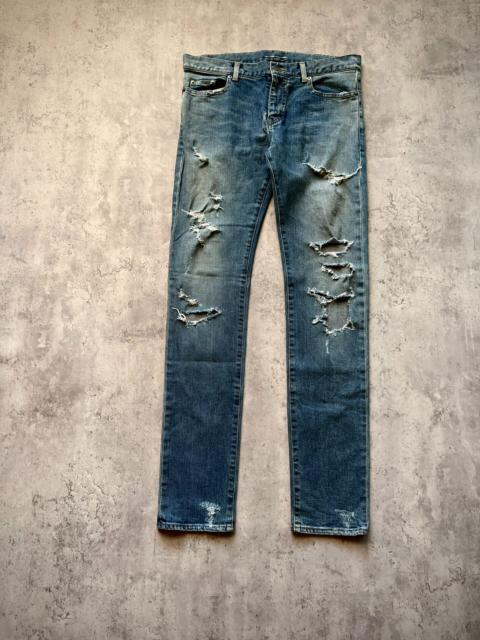 SAINT LAURENT Saint Laurent Paris 15AW D02 Dark Blue Distressed Jeans by Hedi Slimane