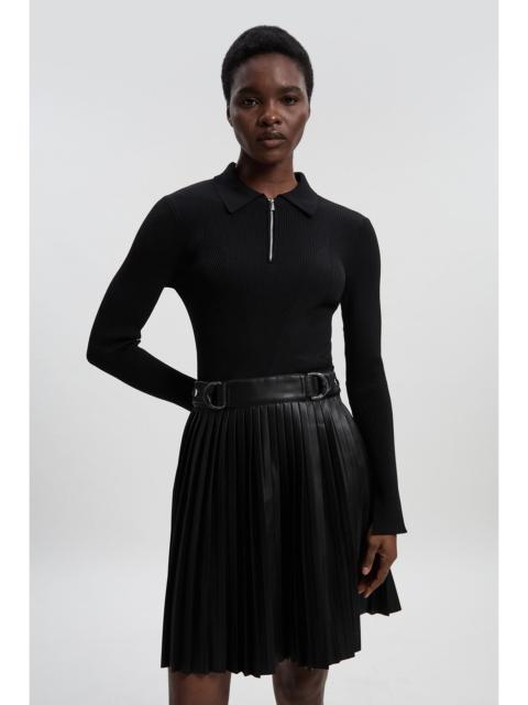 KAREN MILLEN Tall Knitted Zip Neck Pu Mix Pleated Mini Dress