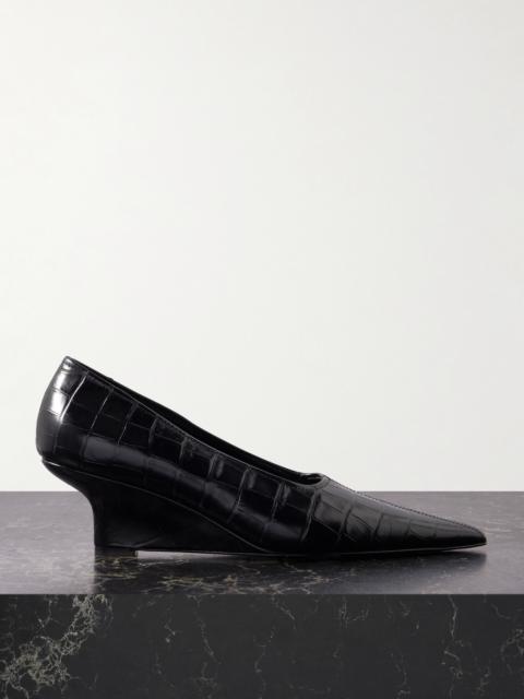 TOTEME Croc-effect Leather Wedge Pumps