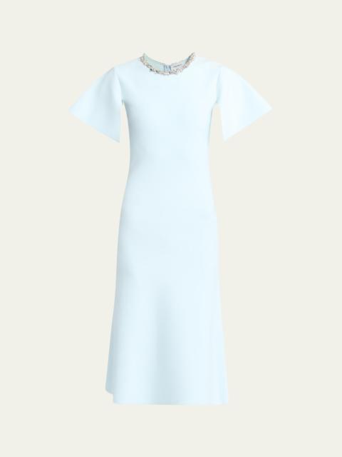 Alexander McQueen Crystal Neck Short-Sleeve Knit Midi Dress