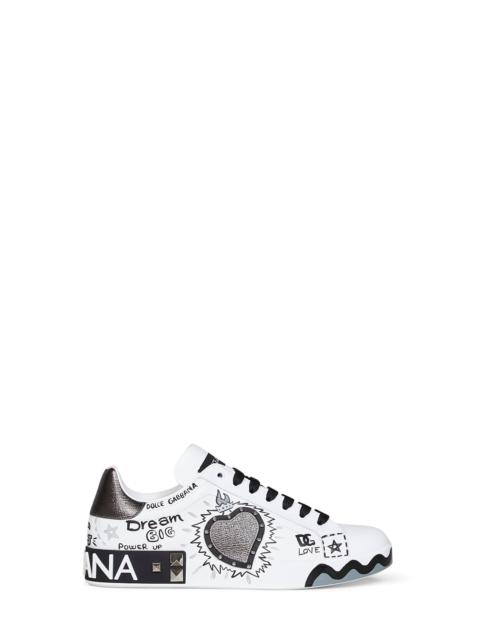 Dolce & Gabbana Dolce & Gabbana Men White Hand-Painted Leather Portofino Low-Top Sneakers