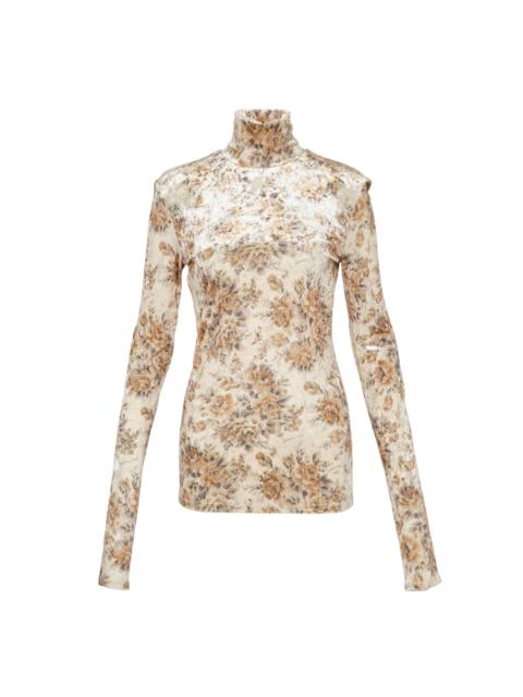 GANNI Printed Velour Jersey Turtleneck