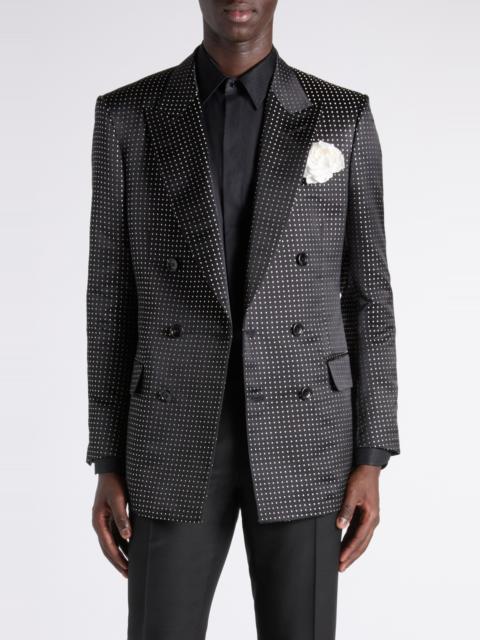 TOM FORD TOM FORD Polka Dot Jacquard Duchesse Mulberry Silk Double Breasted Jacket in Nnl Combo Black/Ivory a