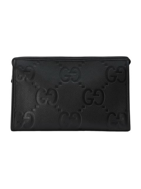 GUCCI GUCCI $1090 Medium Black Jumbo GG Leather Pouch New & Authen