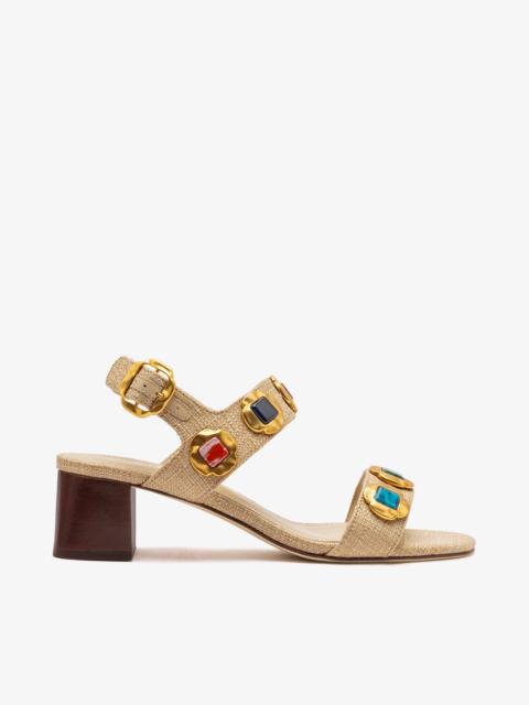 Larroudé Milan Gioiello Block Sandal In Beige Raffia