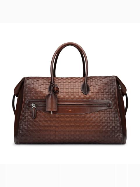 Santoni Dark brown leather weekend bag