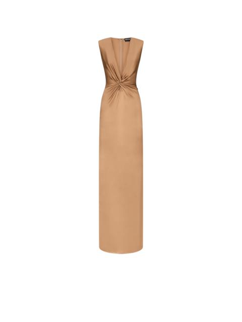TOM FORD SLEEVELESS DEEP V-NECK TWIST FRONT SILK EVENING DRESS