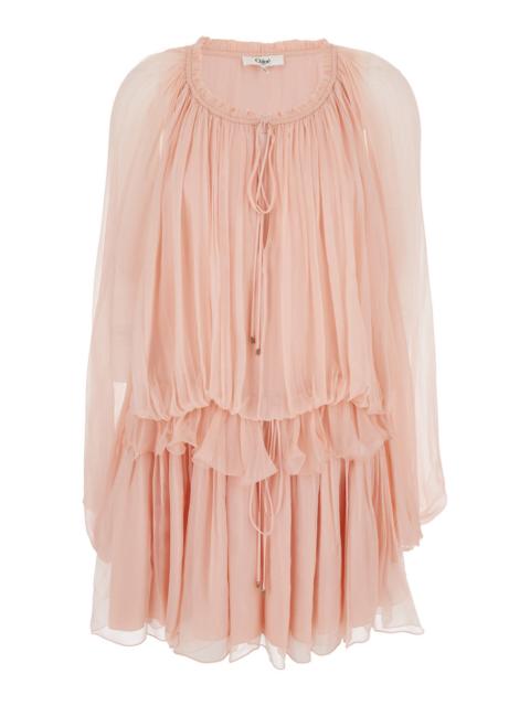 Chloé Chloé Women Pink Mini Dress With Drawstring On The Front And Cape Design In Silk Woman