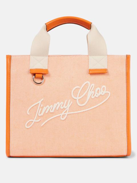 JIMMY CHOO Logo leather-trimmed canvas tote bag