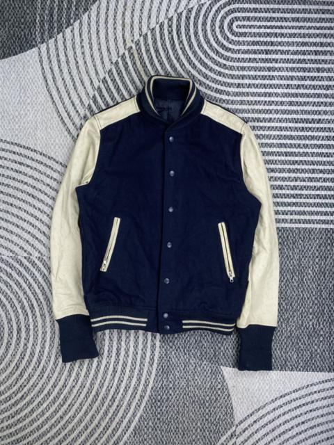 Other Designers Vintage SHIPS Navy Leather Sleeve Varsity Jacket
