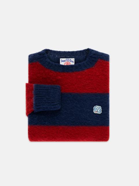 J. PRESS MADE-IN-SCOTLAND NAVY & DARK RED STRIPE SHAGGY DOG ICON SWEATER - CLASSIC FIT