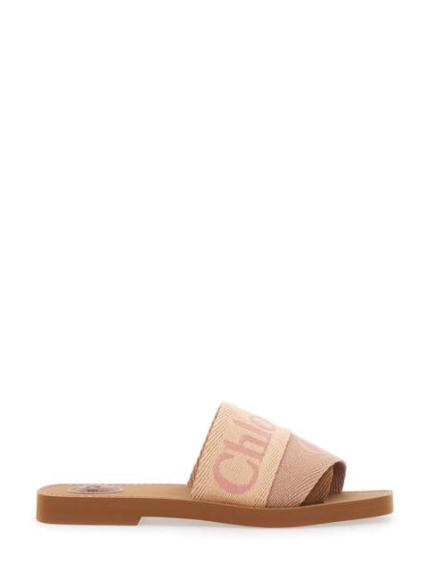 Chloé Chloé Women Brown Sandals With Square Toe And Logo Lettering On The Front In Linen Blend Woman