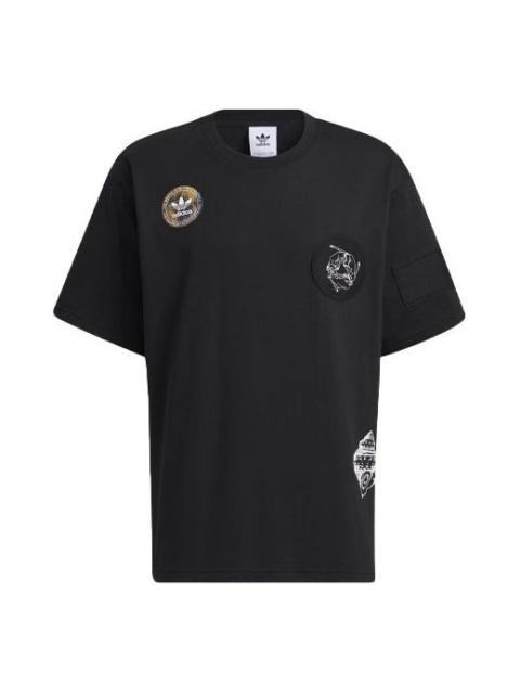 adidas adidas originals Pattern Logo Round Neck Short Sleeve Black HA1495