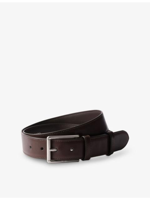 Prada Brand-Engraved Antiqued Leather Belt