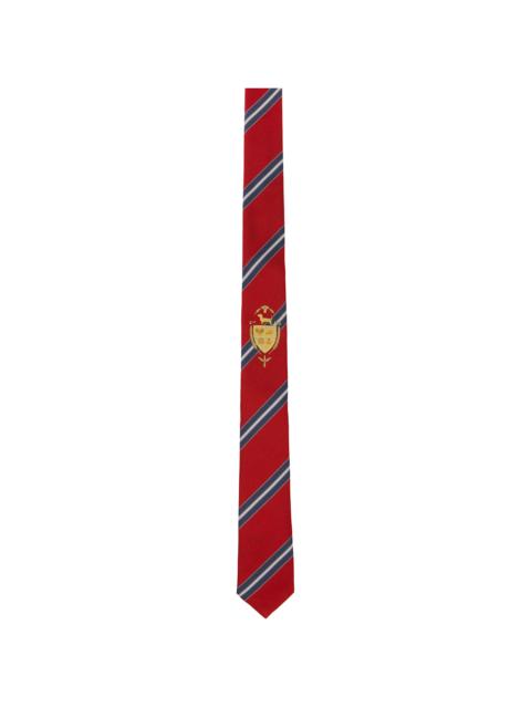 Thom Browne Red School Stripe Crest Classic Tie