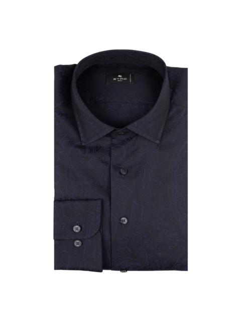 Navy Blue Jacquard Paisley Shirt