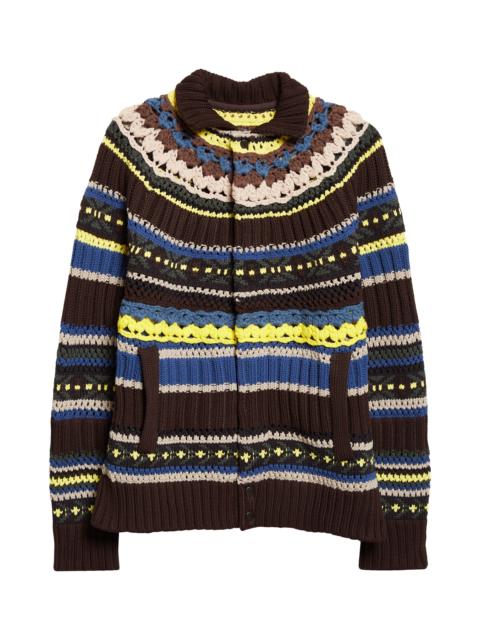 sacai Sacai Mix Knit Cardigan in Brown at Nordstrom