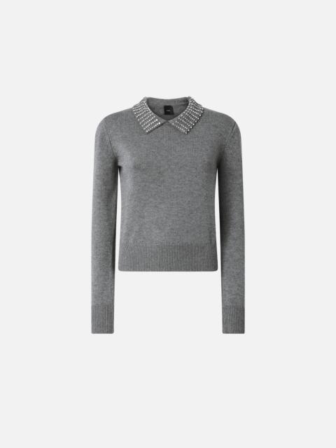 PINKO SWEATER WITH COLLAR AND RHINESTONES