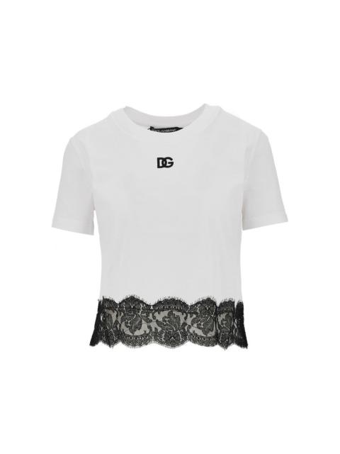 Dolce & Gabbana Dolce&Gabbana Women Cropped T-Shirt With Lace Trimming