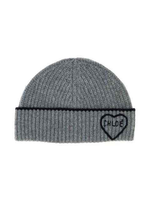 Chloé Grey Wool Blend Beanie Hat