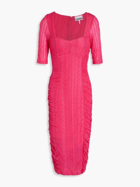 GANNI Ruched jacquard-knit dress