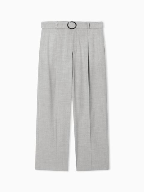 EMPORIO ARMANI TROUSERS WITH PLEATS AND BELT IN STRETCH WOOL CANVAS