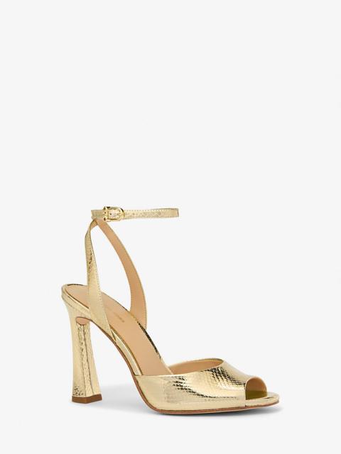 MICHAEL KORS Rosie Metallic Snake Embossed Leather Sandal