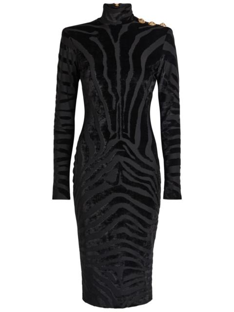Balmain Balmain Zebra-jacquard Velvet and Woven Bodycon Dress
