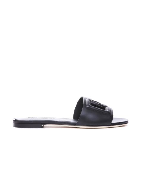 Dolce&Gabbana Women Leather Slide Sandals With Dg Logo