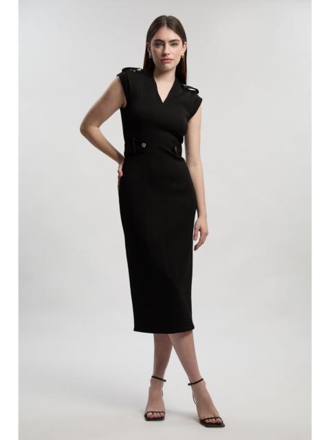 KAREN MILLEN Ponte V Neck Tab Detail Midi Dress