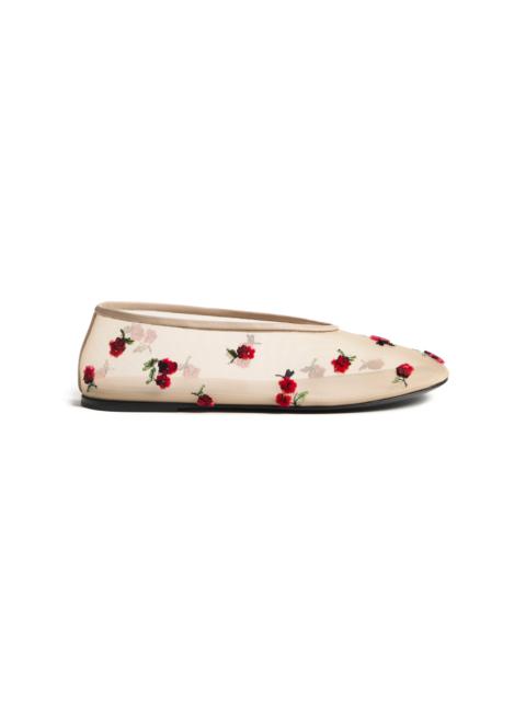 KHAITE Marcy Raspberry-Embroidered Mesh Flats red