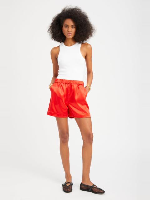 SPRWMN RED SILK CULOTTE SHORTS