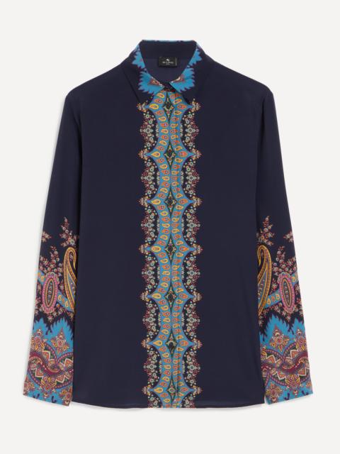 Etro Navy Placed Paisley Silk Shirt