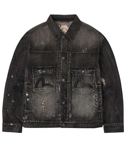 EVISU Leather Seagull Appliqué Relax Fit Denim Jacket