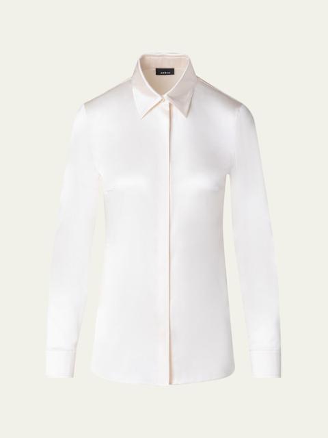 AKRIS Button Down Silk Satin Stretch Blouse