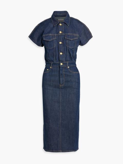 GANNI Embroidered denim midi shirt dress