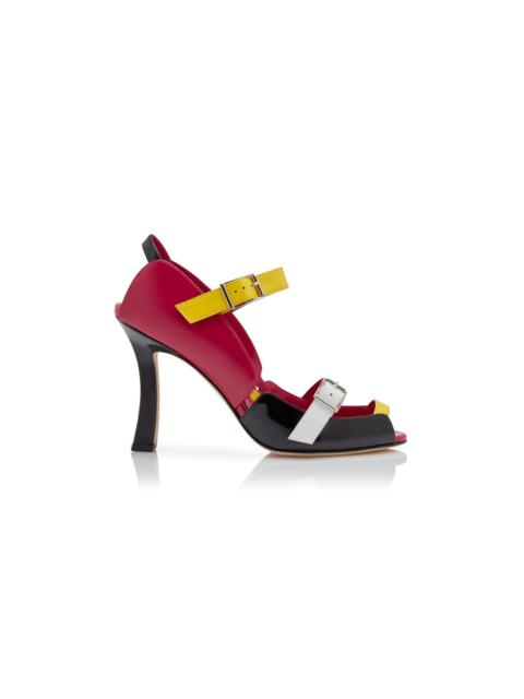 Manolo Blahnik Black and Pink Patent Leather Slingback Sandals