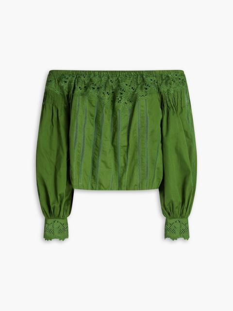 Alice + Olivia Nan off-the shoulder lace and cotton top