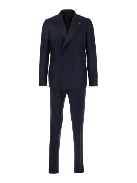 Other Designers TAGLIATORE - Tagliatore Men Blue Double-Breasted Tuxedo Suit With Covered Buttons In Virgin Wool Man