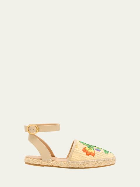 Valentino Bribri Raffia Flower Flat Espadrille Sandals