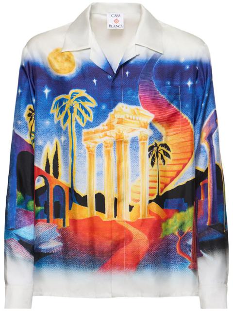 Cuban collar long sleeve silk shirt