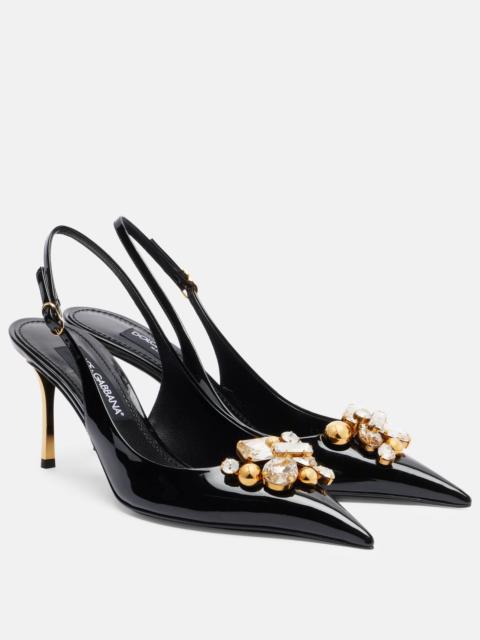 Dolce & Gabbana Embellished patent leather slingback pumps