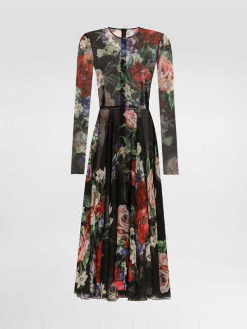 Dolce & Gabbana Floral-print chiffon calf-length dress with circle skirt